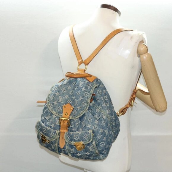 LOUIS VUITTON Monogram Denim Sac A Dos GM Backpack Blue M95056 LV Auth 40432 - Picture 3 of 16